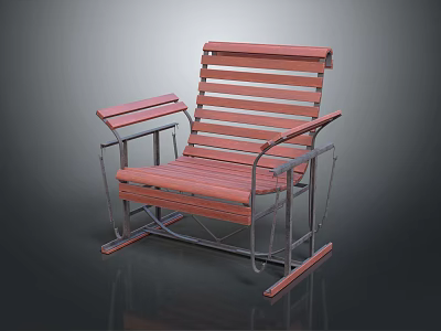 Modern Rocking Armchair With Wooden Slats And Sturdy Metal Frame Design 3d model