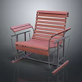 Modern Rocking Armchair With Wooden Slats And Sturdy Metal Frame Design