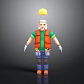 Cartoon Construction Worker With Yellow Hard Hat White Beard Green Shirt Orange Vest Tool Belt