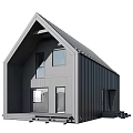 Cartoon Scene Modern House With Gabled Roof Large Windows And Red Small House Design
