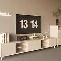 White TV Stand Featuring Books Small Clock And Decorations Near Wall TV