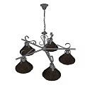 Vintage Industrial Chandelier With Curved Decorative Arms And Five Brown Shades
