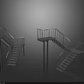 Modern Metal Staircase Design With Railings And Multi Level Platform Structure 3d model