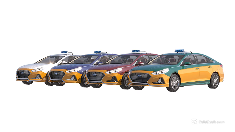 Multiple Colorful Taxi Cars With Roof Lights In Different Hues And Modern Design 3d model 