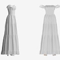 Elegant White Off Shoulder Layered Ruffled Fitted Waist Long Dress For Women