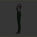 Man 3D Model Wearing Dark Shirt And Black Pants With Arms Outstretched Gray Gradient Background