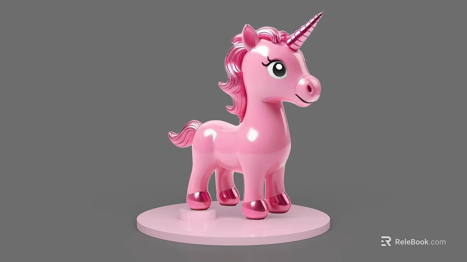 Shiny Pink Unicorn Game and Movie Character Toy Figure with Base 3d model 