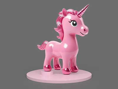 Shiny Pink Unicorn Game and Movie Character Toy Figure with Base 3d model