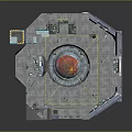 Cartoon Scene Of Futuristic Control Room With Round Console Chairs Large Screen And Hexagonal Floor