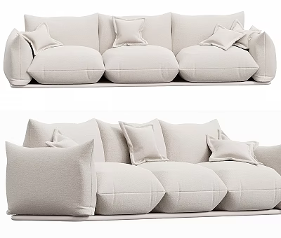 Neutral Toned Fabric Sectional Sofa With Plush Pillows For Modern Cozy Living Room 3d model