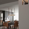 Modern Restaurant Kitchen Interior With Marble Countertop White Cabinets Hanging Pendant Light And Green Plant