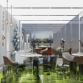 Modern Exhibition Booth for YIHO Group With Glass Structure Interior Tables Chairs And Decor Elements