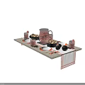 Modern Dinnerware Set with Orange White Plates Black Balls Candles for Stylish Table Setting 3d model