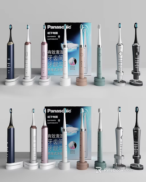 Panasonic Electric Toothbrushes Modern Design With Multiple Colors And Charging Bases 3d model 