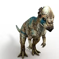Dinosaur With Bumpy White Head Blue Green Patterned Body In Standing Posture And Textured Skin