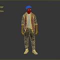 Man In Red Black Jacket White T Shirt Black Pants White Sneakers On Grey Background