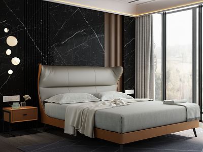 Modern Background Double Bed Orange Side Overlook model