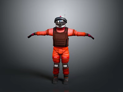 Orange Full Body Spacesuit With Brown Vest Helmet Gloves And Boots 3d model