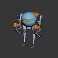 3D Robot Character With Blue Spherical Head Yellow Ring Mechanical Arms And Legs