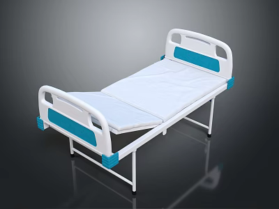 White And Blue Medical Bed Furniture With Comfortable Mattress And Metal Frame 3d model