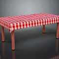 Dining Table with Red and White Checkered Tablecloth and Wooden Legs