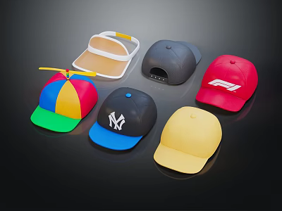 Assorted Colorful Baseball Caps With NY F1 Logos Propeller And Visor Style 3d model