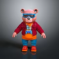 Pink Bear Character Wearing Blue Goggles Red Plaid Jacket Orange T-shirt Blue Pants And Red Shoes
