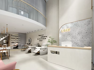 Beauty Hair Salon Interior With Modern Decor Comfortable Chairs Styling Stations And Reception Desk 3d model