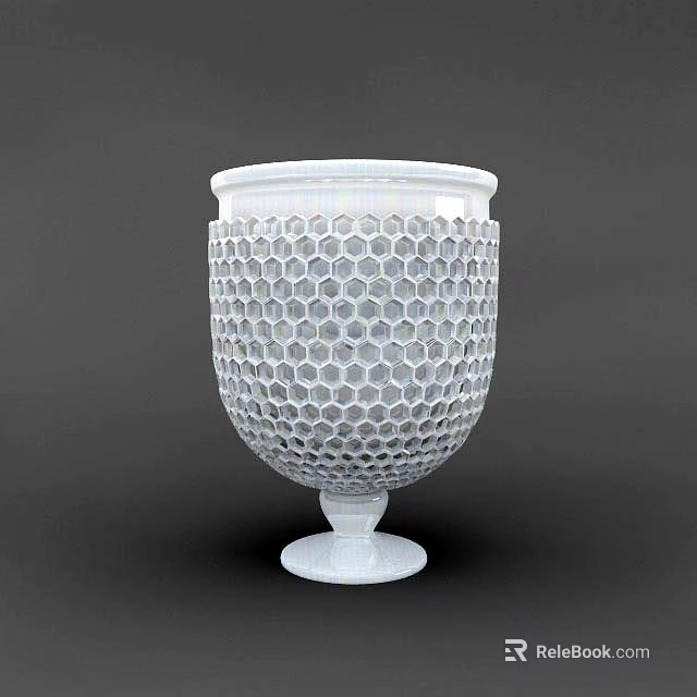 White Ceramic Vessel With Intricate Honeycomb Pattern And Pedestal Base Design 3d model 