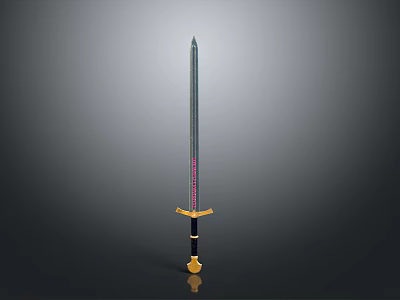 Medieval Sword With Long Sharp Blade Pink Accent And Golden Hilt Design 3d model