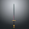 Medieval Sword With Long Sharp Blade Pink Accent And Golden Hilt Design
