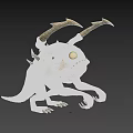 Mythical Yellow Aquatic Creature With Large Eyes Horns Sharp Teeth And Claws 3d model