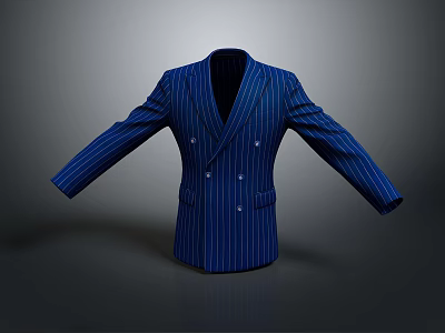 Elegant Blue Striped Double Breasted Formal Business Suit With Classic Design 3d model