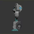 Silver And Teal Transformer Robot Toy Figure With Purple Head And Chest Details