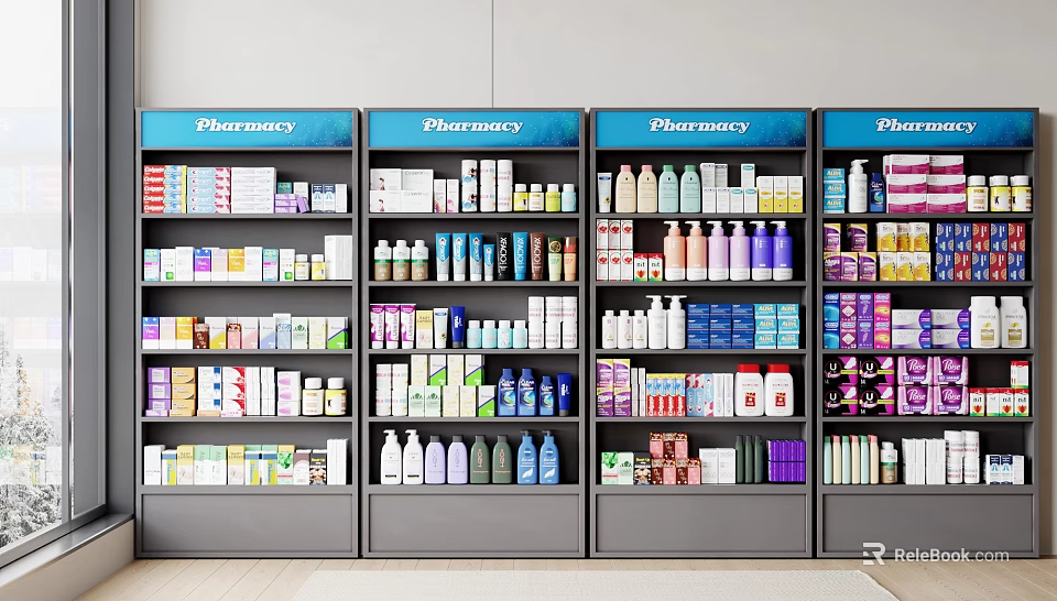 Organized Pharmacy Refrigerators Containing Various Medical Supplies And Medicine Products 3d model 