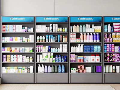 Organized Pharmacy Refrigerators Containing Various Medical Supplies And Medicine Products 3d model