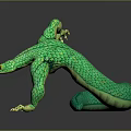 Mythical Green Scaled Creature With Four Limbs Curved Body And Sharp Claws 3D Render