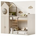 Modern Cream Tone Bunk Bed For Cozy Kids Bedroom With Built In Storage And Ladder