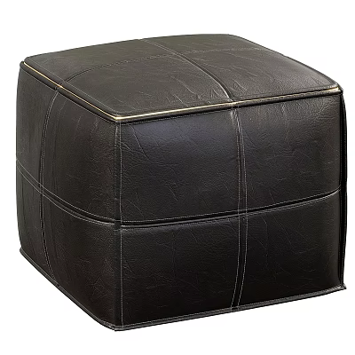 Square Black Leather Ottoman Featuring Stitched Details For Contemporary Home Decor 3d model