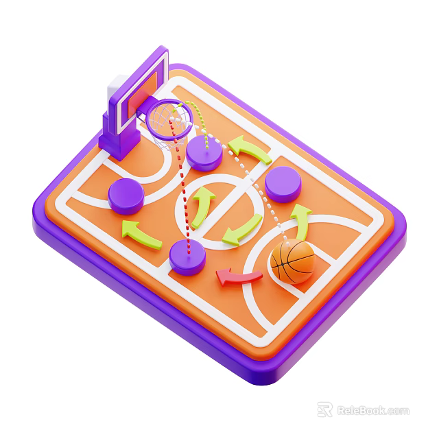 Vibrant Playground Equipment Featuring Orange Court Basketball Hoop Purple Obstacles And Arrow Paths 3d model 