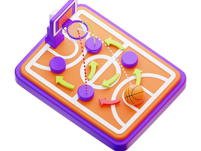 Vibrant Playground Equipment Featuring Orange Court Basketball Hoop Purple Obstacles And Arrow Paths 3d model