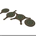 Decorative Circular Trays With Geometric Patterns And Wooden Base Legs 3d model