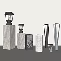Various Modern and Traditional Outdoor Lights with Marble Bases and Perforated Designs