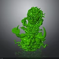 Green Fantasy Creature 3D Model With Intricate Tentacles And Curled Details