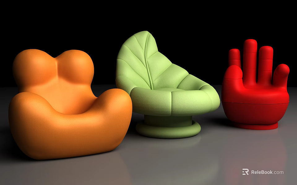 Abstract Modern Sofas In Orange Green Red Creative Design For Interior 3d model