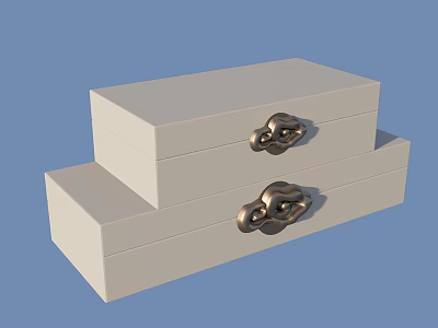 Simple White Bedside Tables With Stacked Design And Metal Handles 3d model