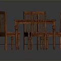 Wooden Dining Table With Four Chairs And Red Upholstered Seats Classic Design