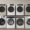 Modern Washing Machines In Various Models With Front Load Design And Control Panels 3d model