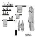 Stylish Bathroom Accessories Including Towels Bathrobe Shelves Bottles And Toilet Brush For Home Use