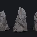 Three Textured Stone Models In 3D Render With Dark Background 3d model